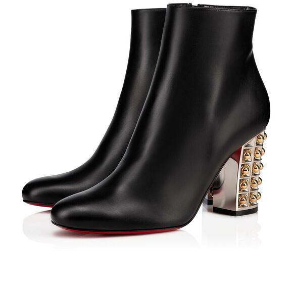 Christian Louboutin Vasa Booty 85 Black Leather Silver Gold Heel Ankle Boot 36 - Picture 1 of 8